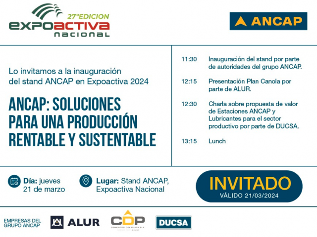 ANCAP dice presente en la Expoactiva 2024 comunicando las novedades para el sector