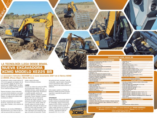 FICHA TÉCNICA: NUEVA EXCAVADORA  XCMG MODELO XE225 BR